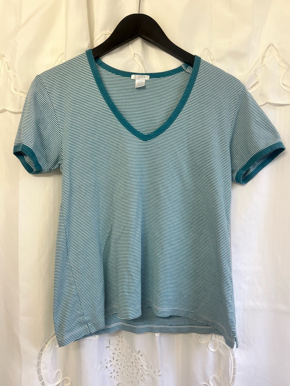 LAKE Pajamas Pima Cotton Striped V Neck Lounge Top Blue M